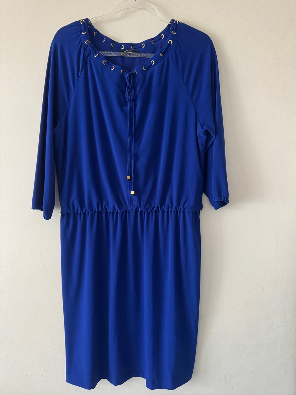 Nine West Royal Blue Grommet Tie-Waist Long Sleeve Dress